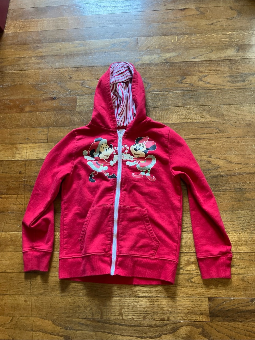 Disney Parks Official Walt Disney World Red Holiday Zip Up Hoodie Girls Size M